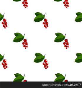 Red currants branch with green leaves pattern seamless flat style for web vector illustration. Red currants branch with green leaves pattern flat