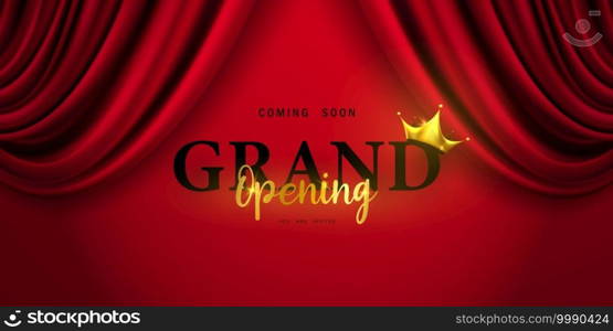 Red curtain background. Grand opening event design. luxury greeting rich card.