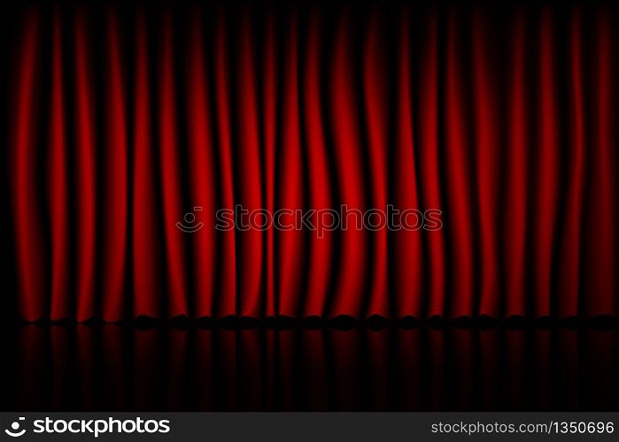 Red Curtain Theater Scene Stage Background. Backdrop with luxury silk velvet.