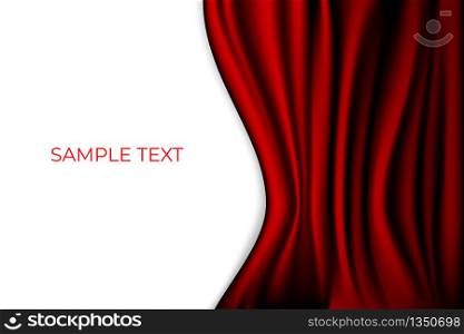 Red Curtain Theater Scene Stage Background. Backdrop with Luxury Silk Velvet. White Copyspace.