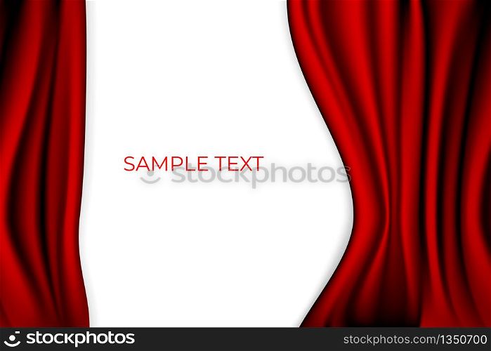 Red Curtain Theater Scene Stage Background. Backdrop with Luxury Silk Velvet. White Copyspace.