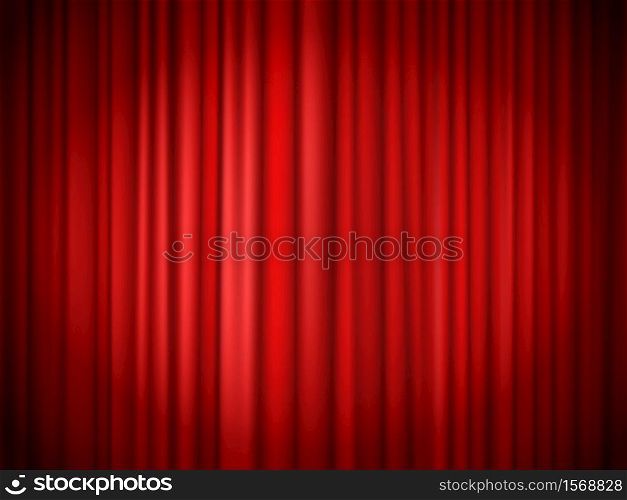Red curtains background. Red curtain at stage for show, velvet presentation textile, concert theatrical elegant interior. Vector illustration. Red curtains background. Red curtain at stage for show