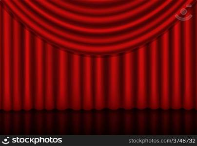 Red curtains background with a reflection. Red curtains background