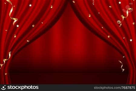 Red curtains Open Luxury Invitation Banner Background. Vector Illustration EPS10. Red curtains Open Luxury Invitation Banner Background. Vector Illustration