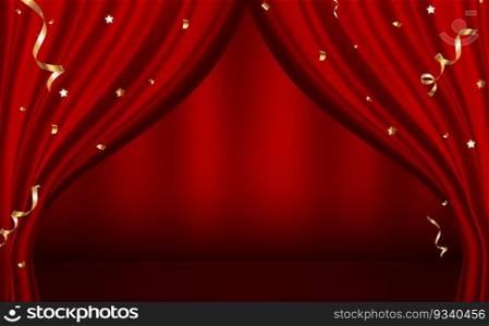 Red curtains Open Luxury Invitation Banner Background. Vector Illustration EPS10