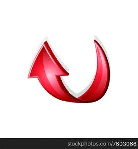 Red curved arrow icon isolated pointer symbol. Vector sign pointing to right direction. Arrow icon isolated right direction pointer