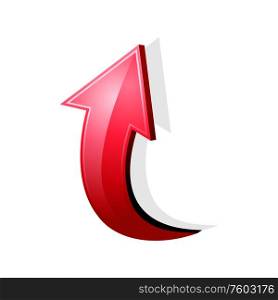 Red curved arrow icon isolated pointer symbol. Vector sign pointing to right direction. Arrow icon isolated right direction pointer