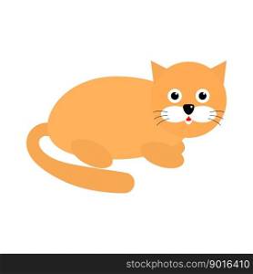 Red cute cat character. Vector illustration isolated on white.. Red cute cat character.
