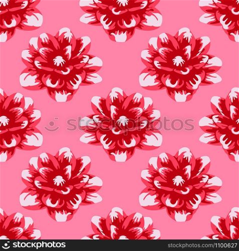red dahlia candy cane flowers repeat pattern. textile background mosaic design