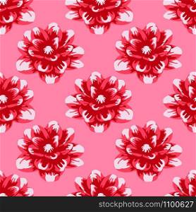 red dahlia candy cane flowers repeat pattern. textile background mosaic design