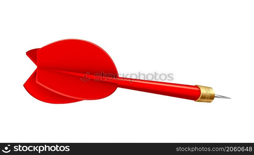 Red dart arrow isolated. Sport game. Professional fly. Marketing fight. 3d realistic vector. Red dart arrow isolated vector