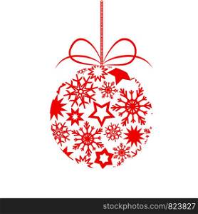 red decor christmas tree ball with stars ans snowflakes for your design, stock vector illustration