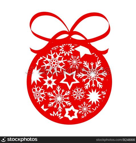 red decor christmas tree ball with stars ans snowflakes for your design, stock vector illustration