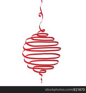 red decor christmas tree ball with strips for your design, stock vector illustration