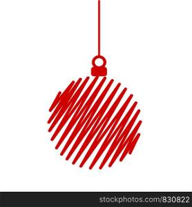red decor christmas tree ball with strips for your design, stock vector illustration
