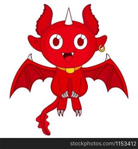 red devil cartoon illustration with smiling face flying