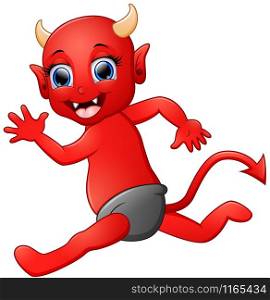 Red devil cartoon running illustration