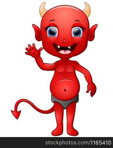 Red devil cartoon waving hand
