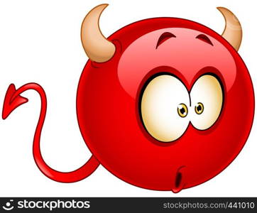 Red devil emoticon with a wondered confused surprised expression on his face