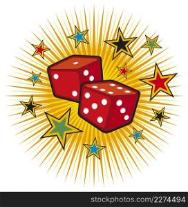 Red dices design (gambling illustration, casino icon)