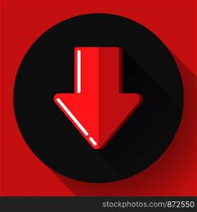 Red Download icon and Upload button. Round Load symbol. Flat design style.. Red prohibited or banned download symbol. Flat design style. Vector