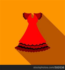Red dress icon in flat style on a yellow background . Red dress icon, flat style