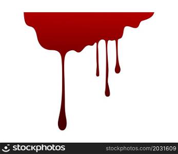 Red dripping stain. Halloween isolated on white background decor. Bloody liquid flowing drops, spilled paint or ink, decor element with gradient colors, bleeding texture, vector isolated illustration. Red dripping stain. Halloween isolated on white background decor. Bloody liquid flowing drops, spilled paint or ink, decor element with gradient colors, bleeding texture, vector illustration