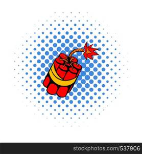 Red dynamite sticks icon in comics style on a white background. Red dynamite sticks icon, comics style