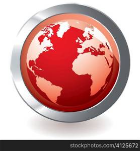 Red earth globe with metal silver bevel and shadow