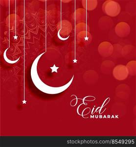 red eid mubarak background with moon and star decoration