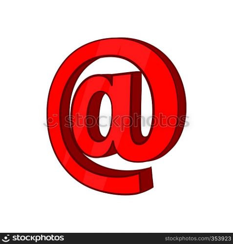 Red email sign icon in cartoon style on a white background. Red email sign icon, cartoon style