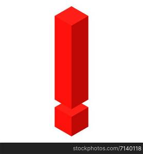 Red exclamation mark icon. Isometric of red exclamation mark vector icon for web design isolated on white background. Red exclamation mark icon, isometric style