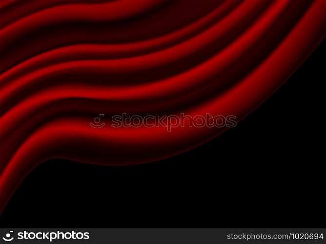 Red fabric curtain wave on black blank space for text luxury background vector illustration.