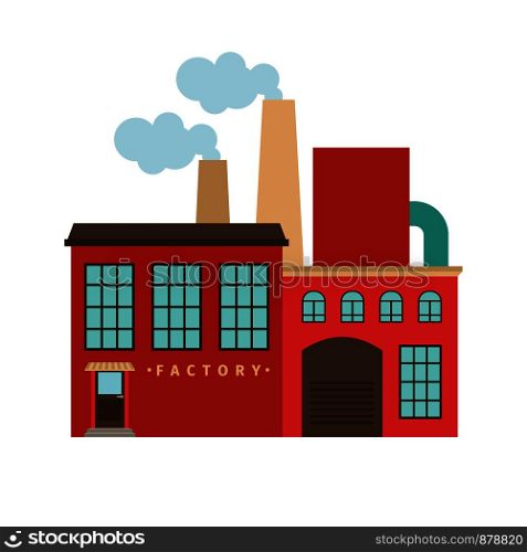Red factory building icon isotated on white background. Vector illustration. Red factory building icon