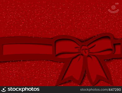 Red Festive Background with Bow and Ribbon in Cutout Style