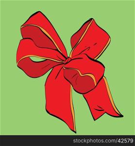 Red festive bow sash. Vector illustration. Packing and gifts. Red festive bow sash