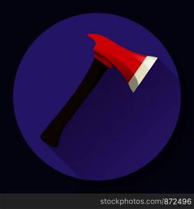 Red fire ax icon flat style. firefighter tool. Red fire ax icon flat style