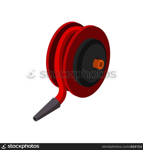 Red fire hose winder roll reels cartoon icon on white background. Red ...