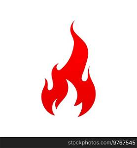 Red fire isolated vector icon, c&fire or torch flame, burning bonfire blaze symbol. Glowing Shine flare with long tongues. Cartoon ignition fire tongues. Red fire isolated vector icon, cartoon c&fire