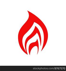 Red fire isolated vector icon, c&fire or torch flame, burning bonfire blaze symbol. Glowing Shine flare with long tongues. Cartoon ignition fire tongues. Red fire isolated vector icon, cartoon c&fire