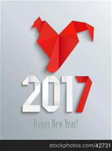 Red fire rooster in origamy style as symbol of new year 2017 in Chinese calendar. Vector illustration.. New 2017 year in origami style.