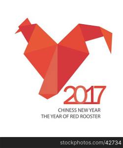 Red fire rooster in origamy style as symbol of new year 2017 in Chinese calendar. Vector illustration.. Red fire rooster in origamy style for 2017.