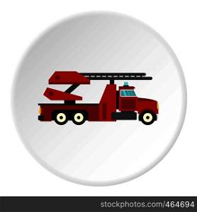 Red fire truck icon in flat circle isolated vector illustration for web. Red fire truck icon circle