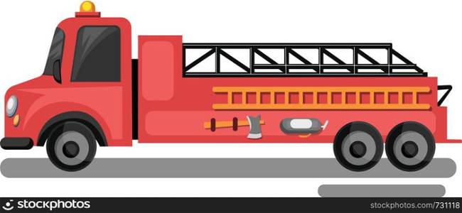 Red fire truck with yellow laders vector illustration on white background.