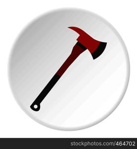 Red firefighter axe icon in flat circle isolated vector illustration for web. Red firefighter axe icon circle