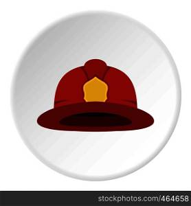 Red fireman helmet icon in flat circle isolated vector illustration for web. Red fireman helmet icon circle