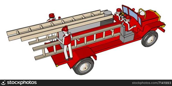 Red firetrucks, illustration, vector on white background.