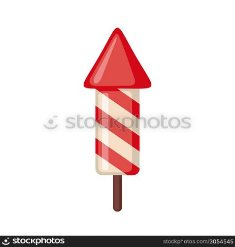 Red fireworks rocket icon in flat style isolated on white background. Celebration concept. Vector illustration.. Red fireworks rocket icon in flat style.