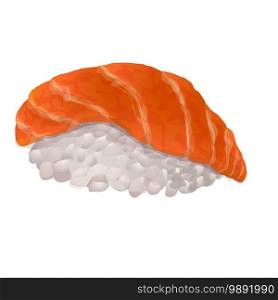 Red fish sushi roll icon. Cartoon of red fish sushi roll vector icon for web design isolated on white background. Red fish sushi roll icon, cartoon style
