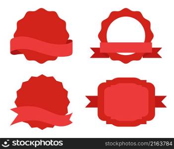 Red flag ribbon labels and badges collection. Vector banner label with ribbon, tag collection for special promotion illustration. Red flag ribbon labels and badges collection